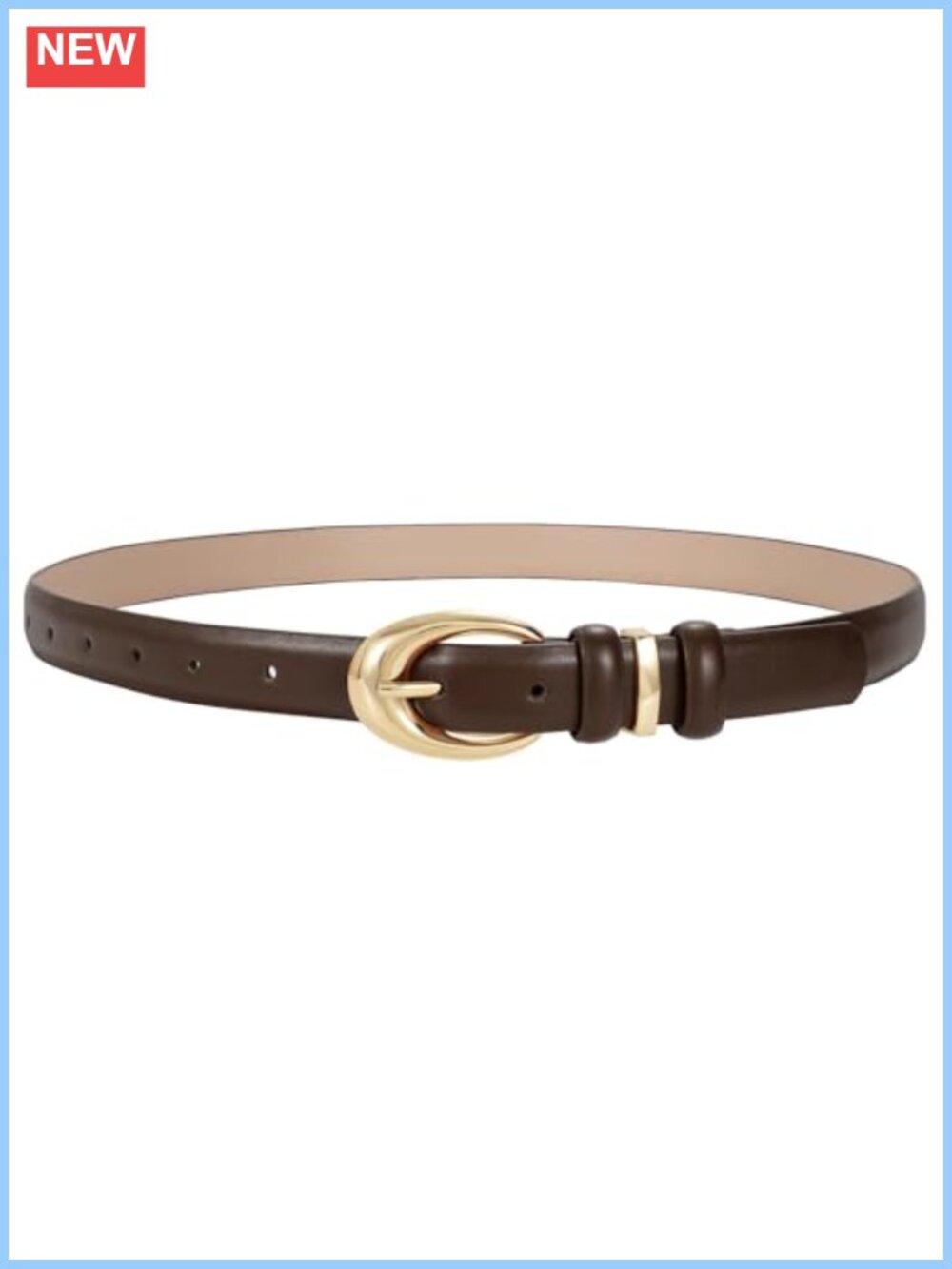Women's Faux Leather Skinny Belt with Gold Buckle for Jeans Pants Dresses